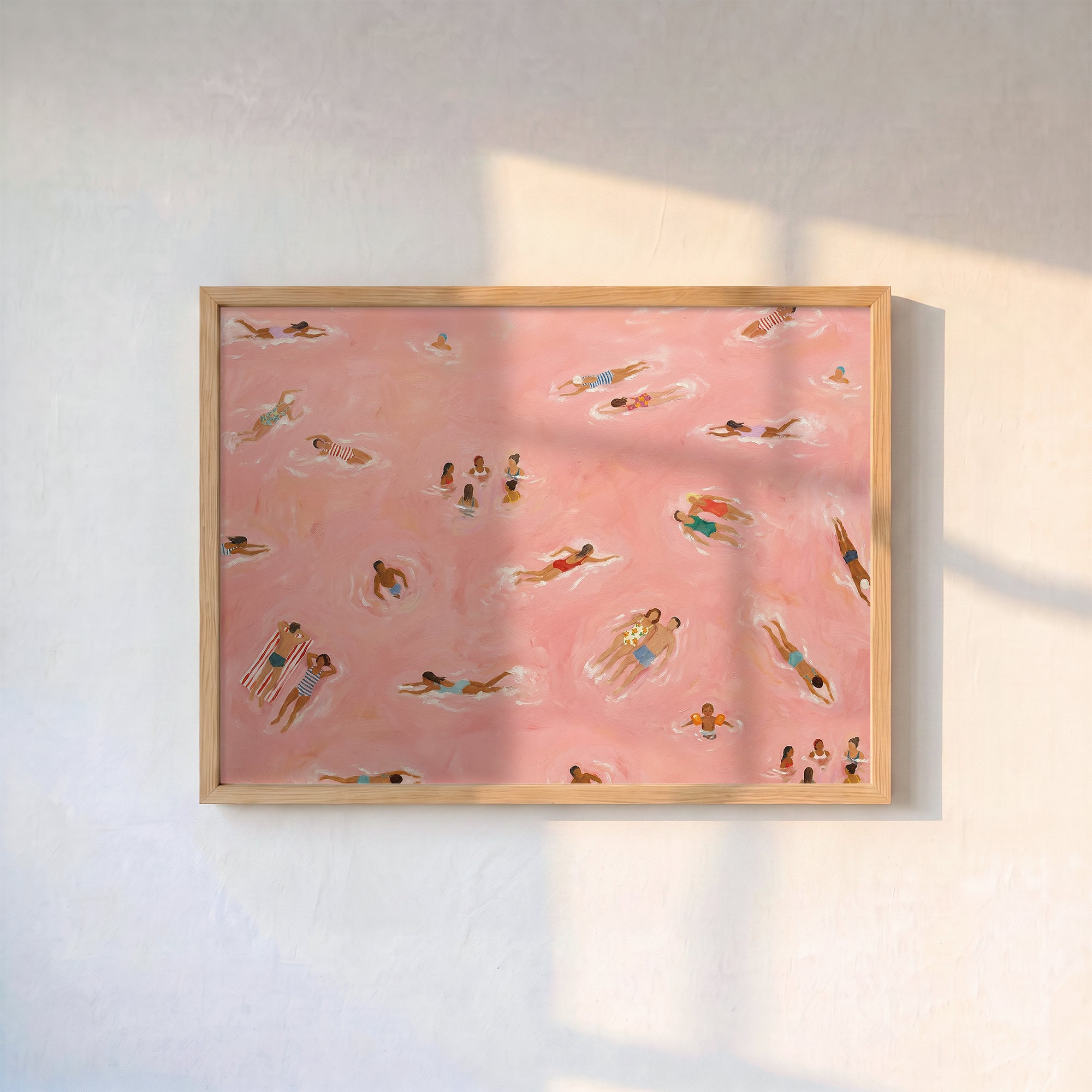 "Pembe Suda Yüzen İnsanlar" Poster Baskı