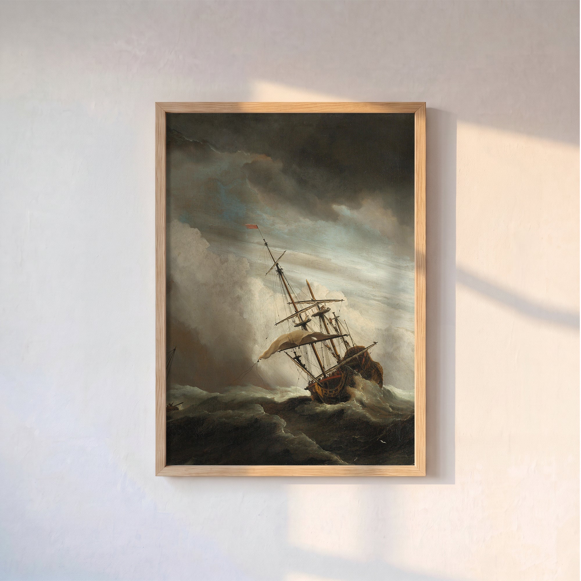 Willem van de Velde II - Fırtınalı Denizde Gemi Poster Baskı