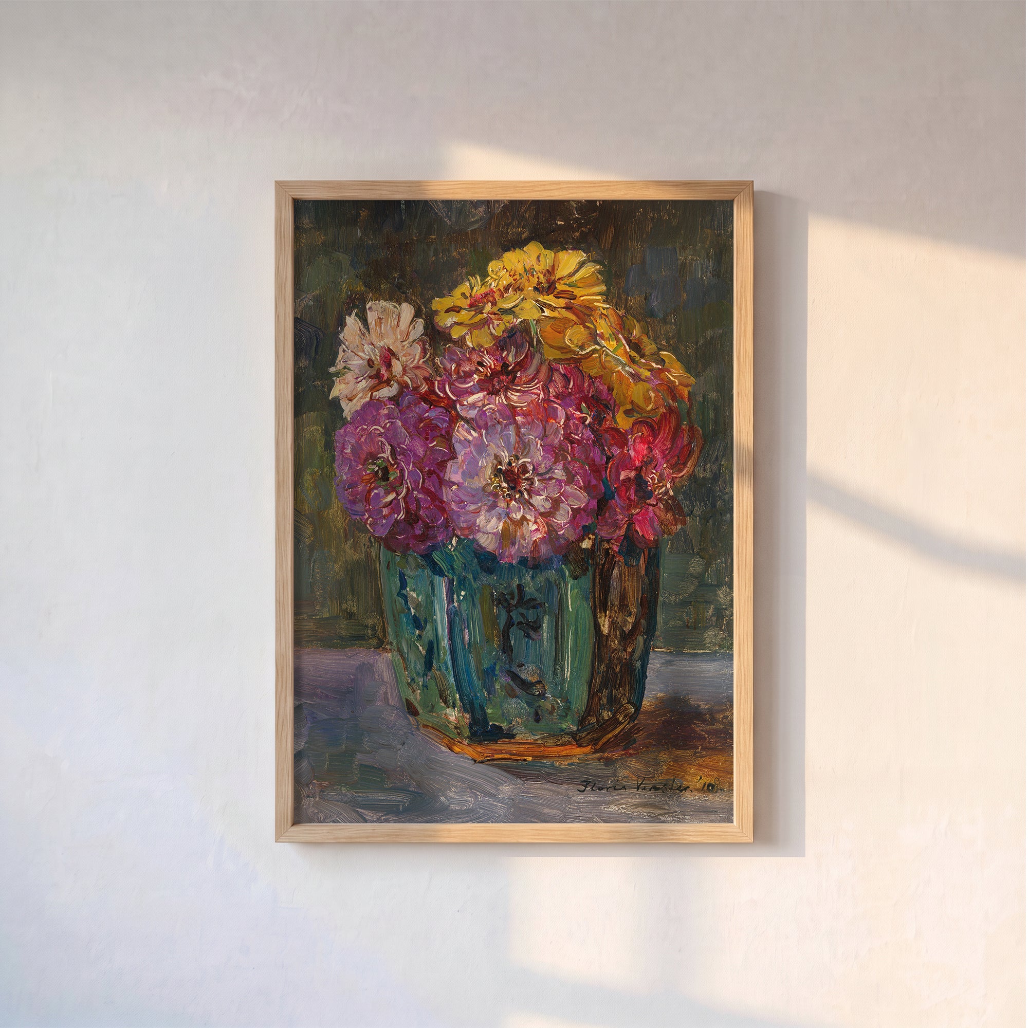Floris Verster - Yeşil Vazoda Zinyalar Poster Baskı