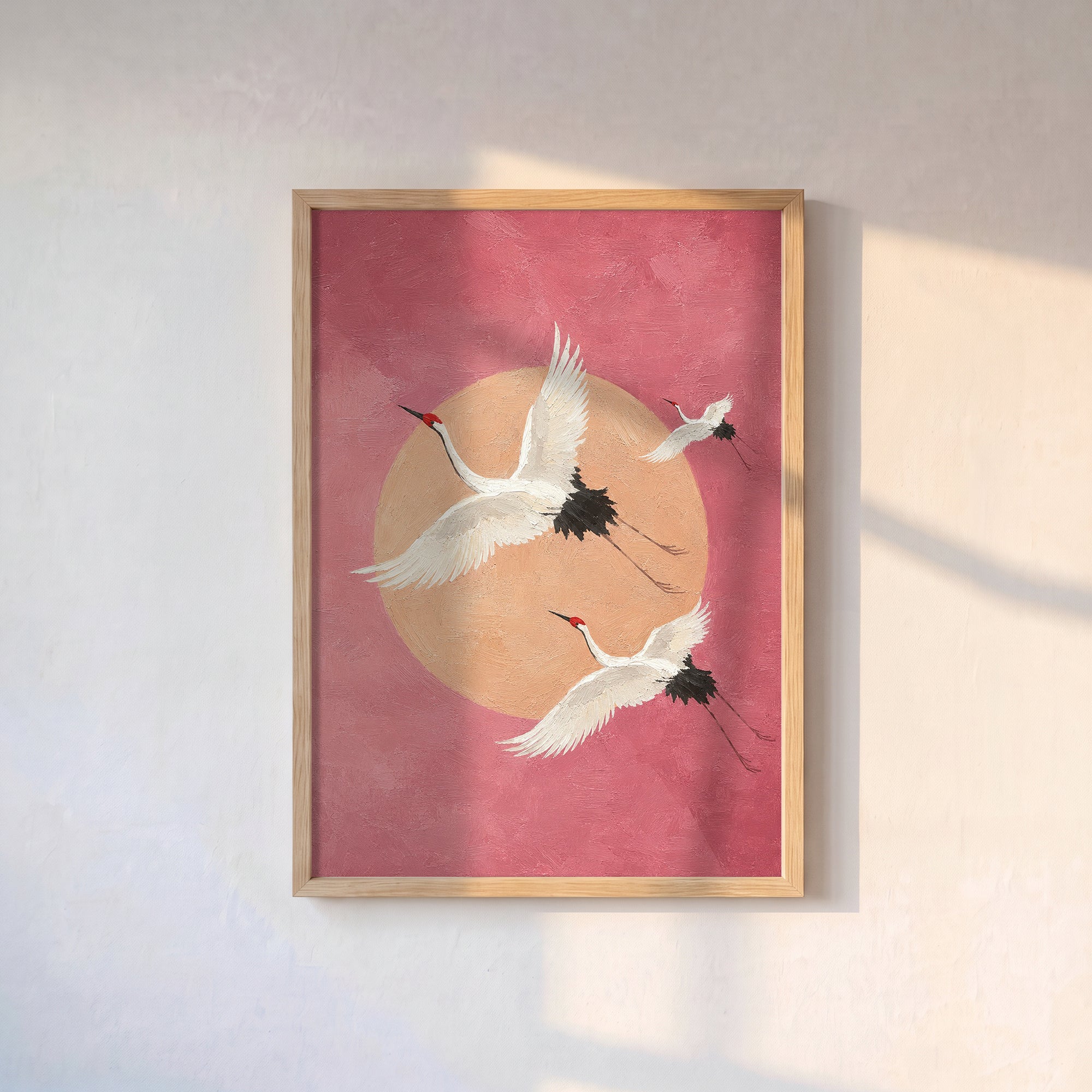 Pembe Gökyüzünde Turnalar Poster Baskı