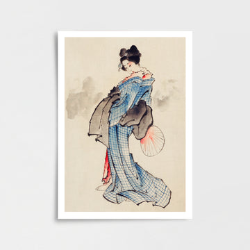 Katsushika Hokusai – Mavi Kimonolu Kadın (1830–1850) Poster Baskı
