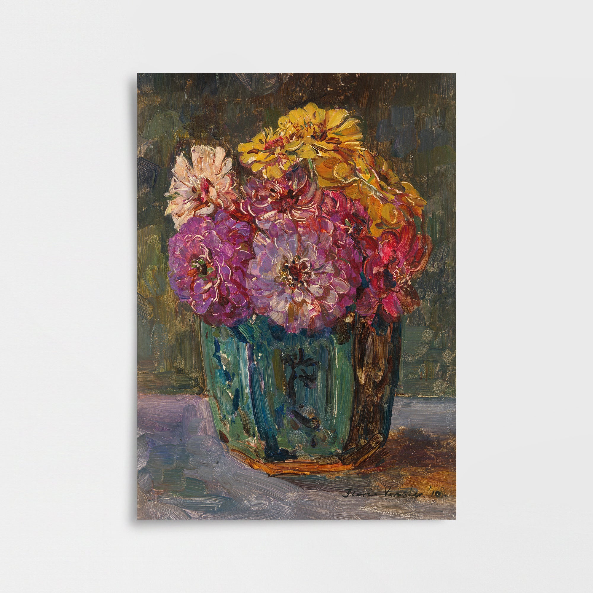 Floris Verster - Yeşil Vazoda Zinyalar Poster Baskı