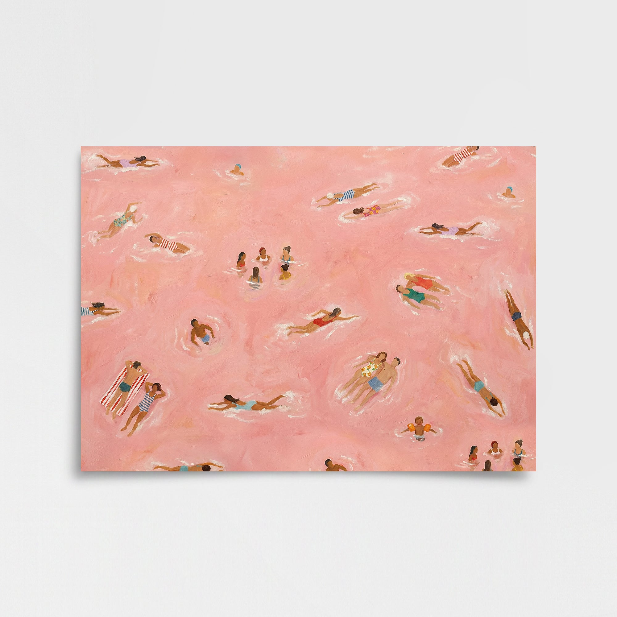 "Pembe Suda Yüzen İnsanlar" Poster Baskı