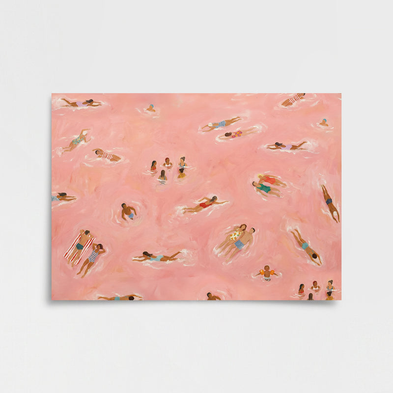"Pembe Suda Yüzen İnsanlar" Poster Baskı