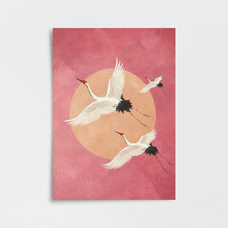 Pembe Gökyüzünde Turnalar Poster Baskı