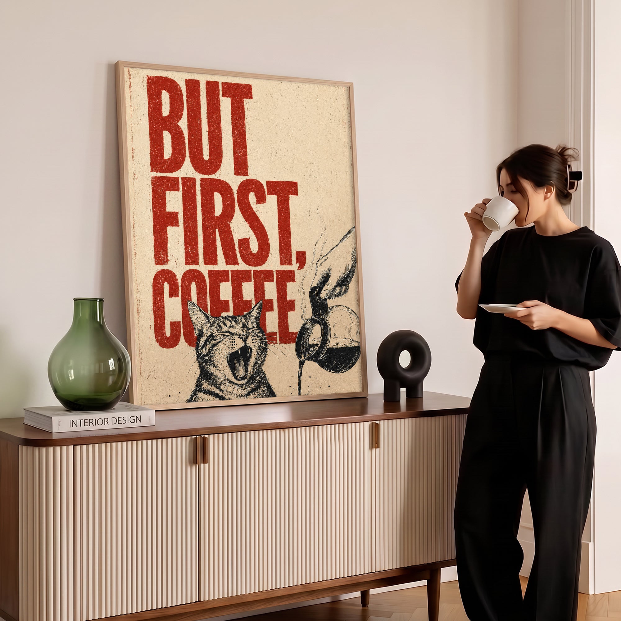 “BUT FIRST, COFFEE” Kedi Poster Baskı