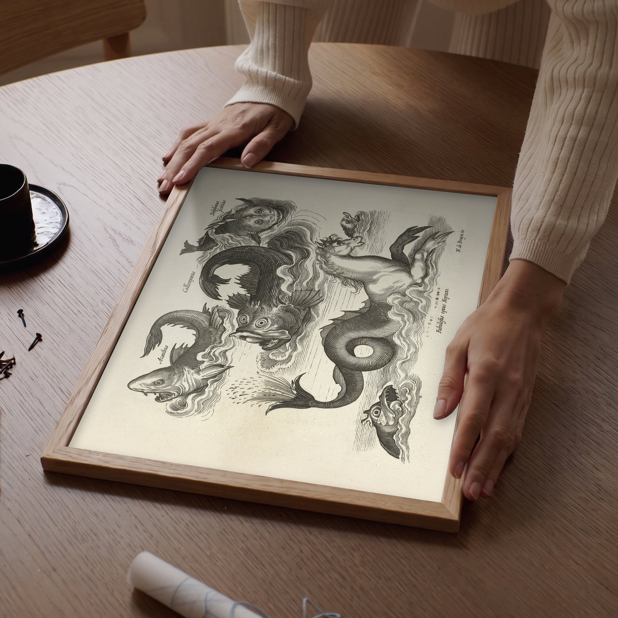 Fantastik Deniz Yaratıkları Gravürü-16. Yüzyıl Mitolojik Deniz Canlıları Poster Baskı
