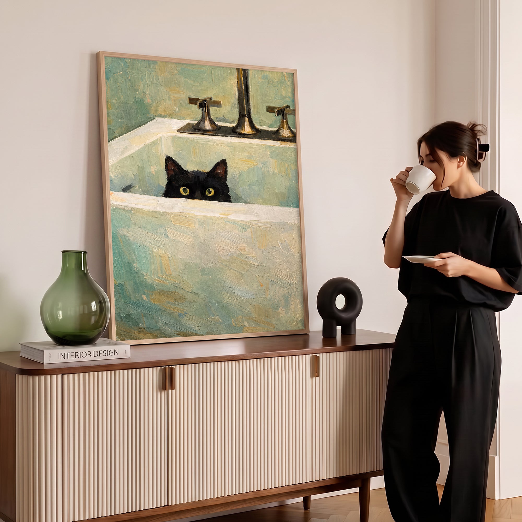 Küvette Meraklı Kedi Poster Baskı