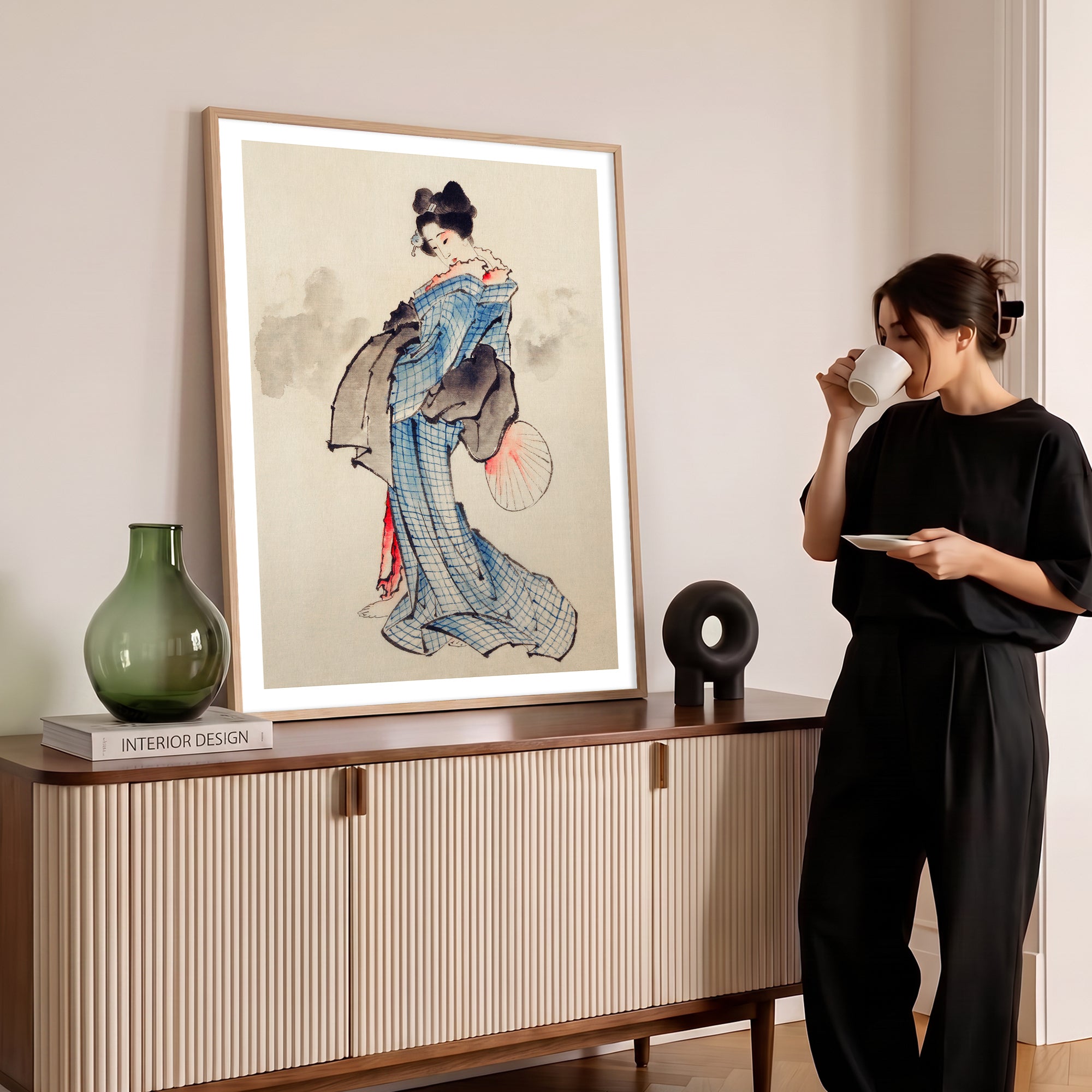Katsushika Hokusai – Mavi Kimonolu Kadın (1830–1850) Poster Baskı