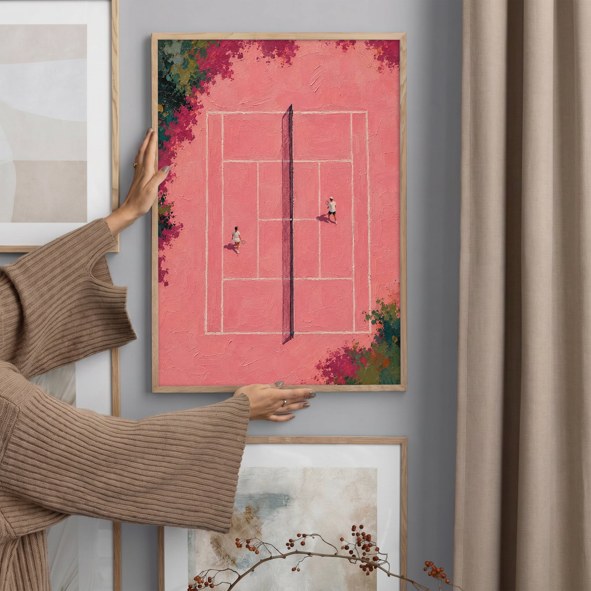 Pembe Kortta Tenis Poster Baskı