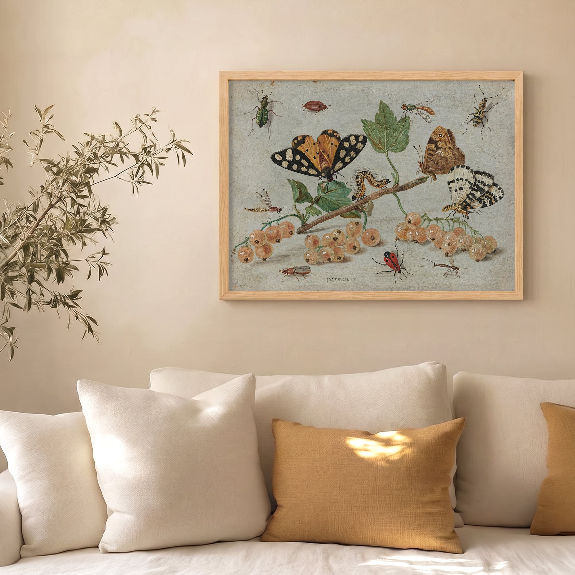 Jan van Kessel - Beyaz Frenk Üzümleri ve Böcekler Poster Baskı