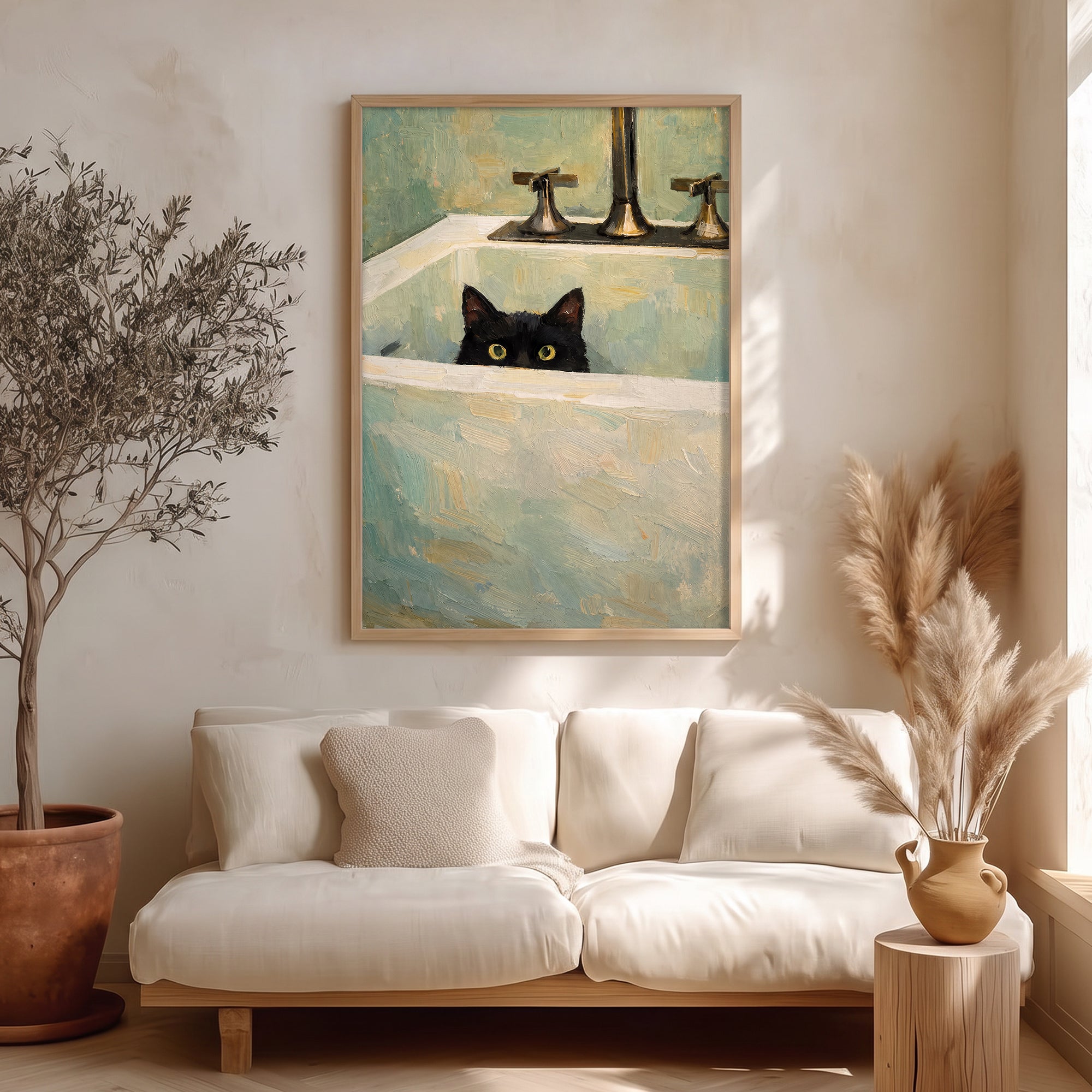Küvette Meraklı Kedi Poster Baskı