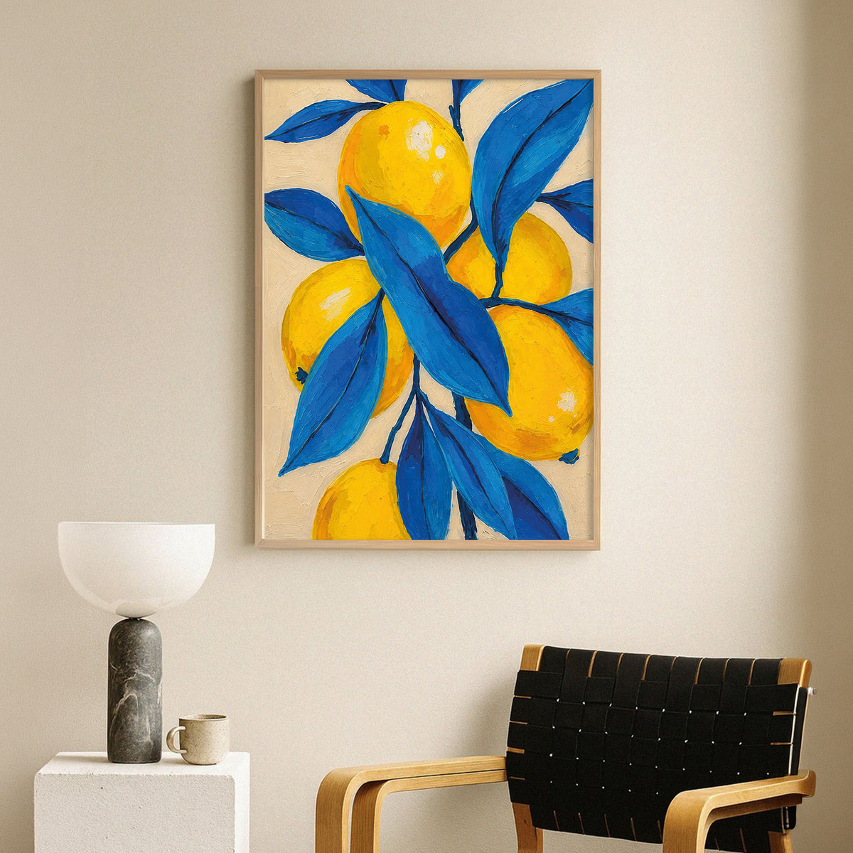 Mavi Yapraklar & Limonlar Poster Baskı