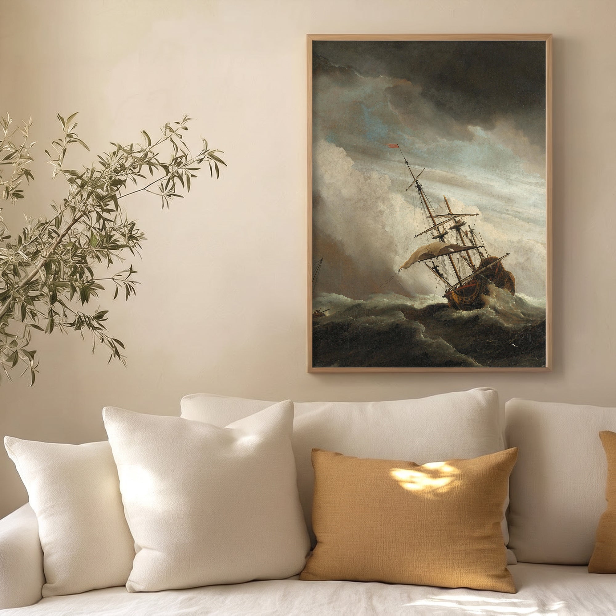 Willem van de Velde II - Fırtınalı Denizde Gemi Poster Baskı