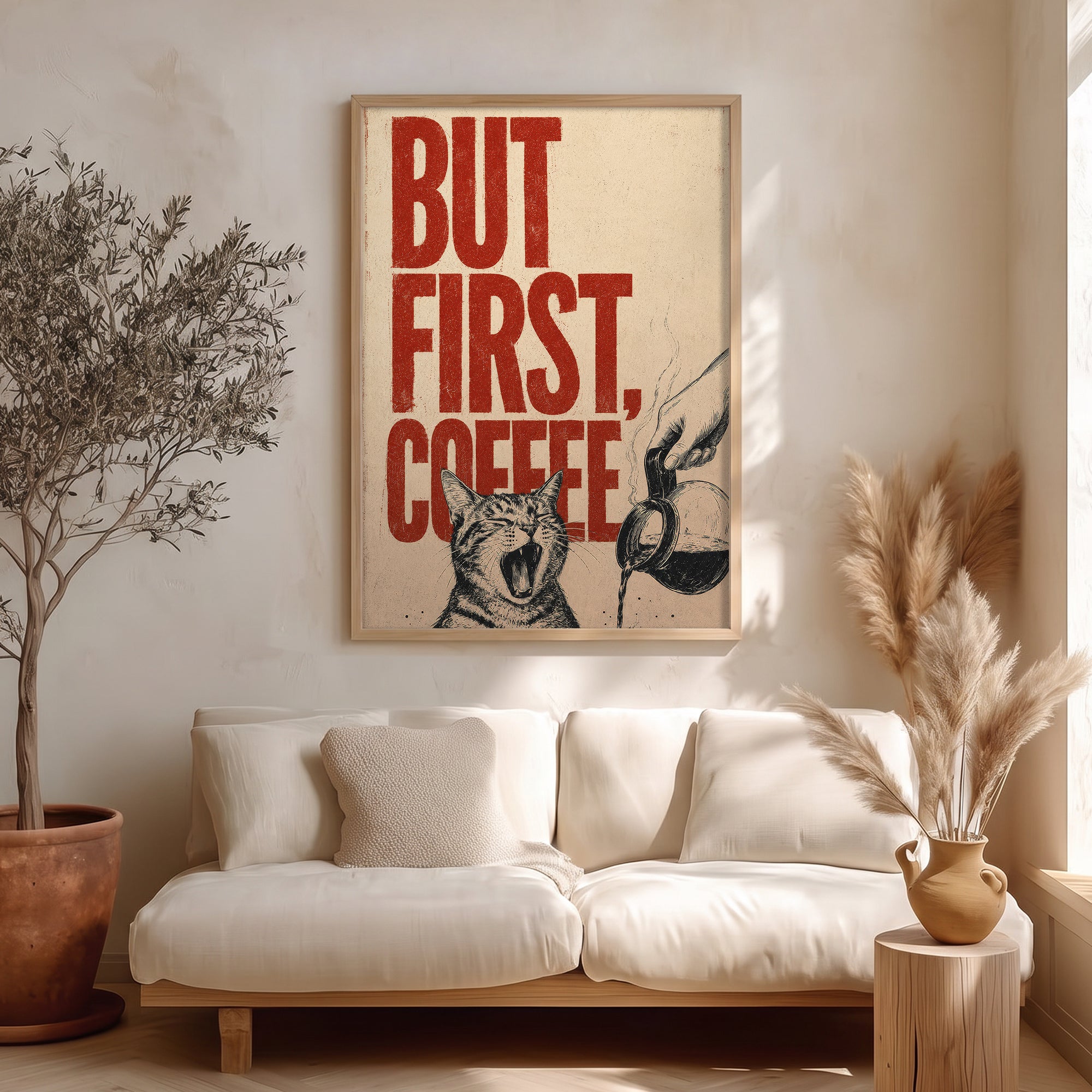 “BUT FIRST, COFFEE” Kedi Poster Baskı