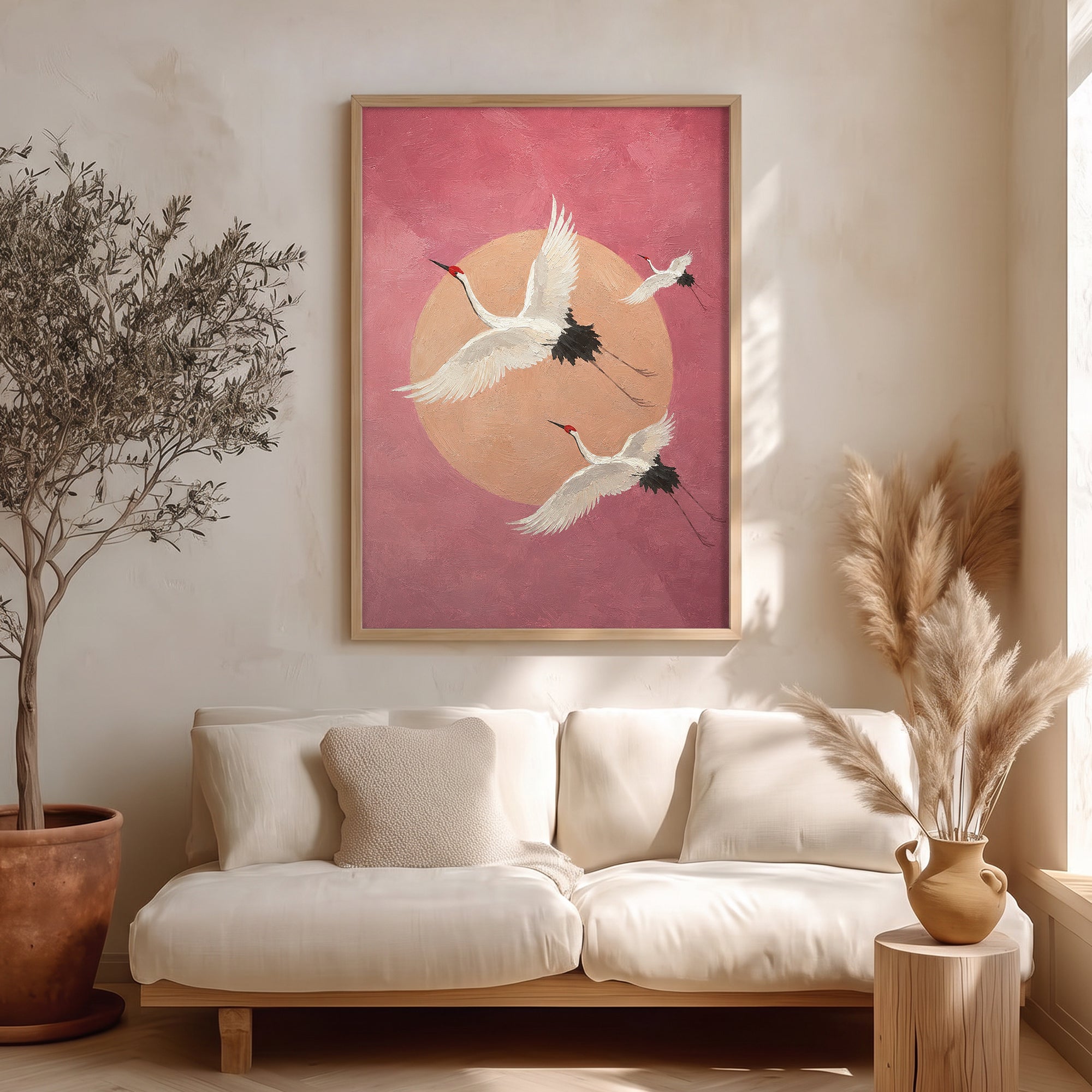 Pembe Gökyüzünde Turnalar Poster Baskı