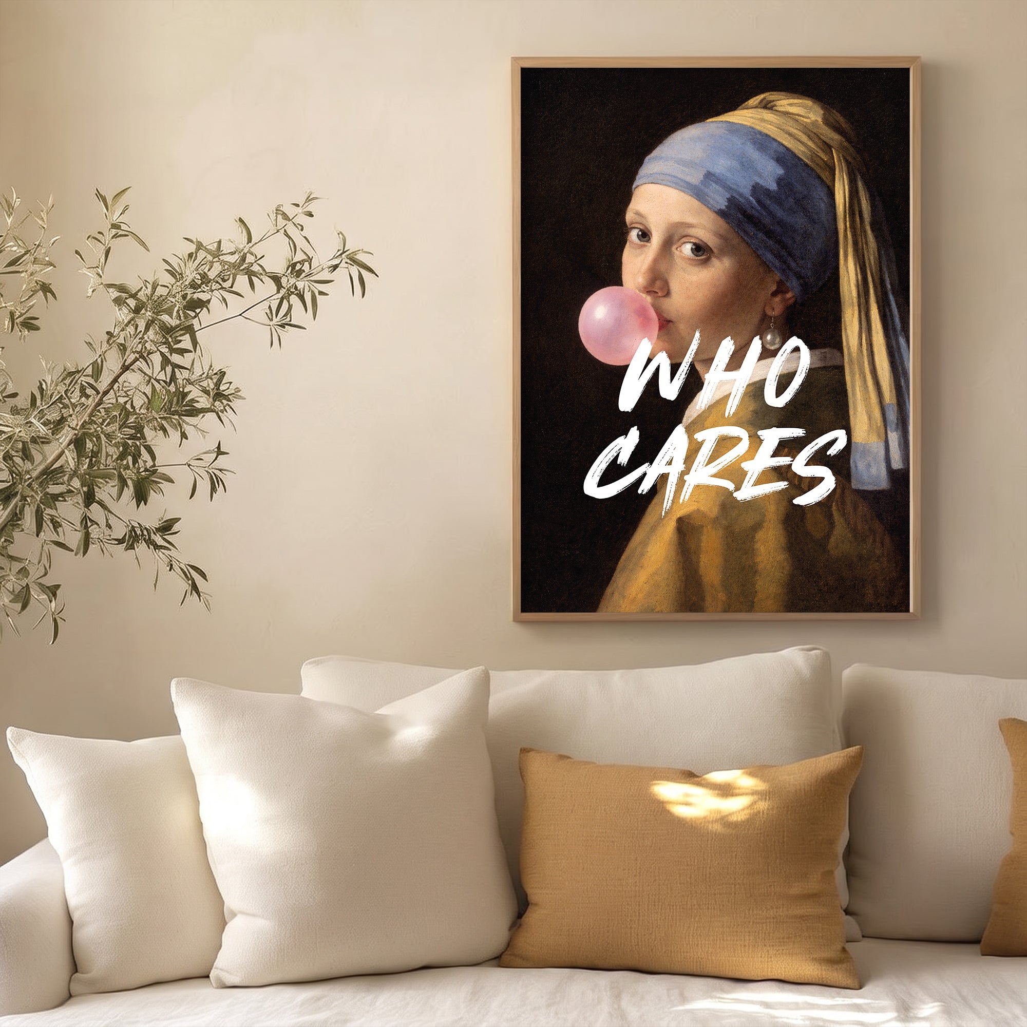 "WHO CARES" İnci Küpeli Kız Poster Baskı