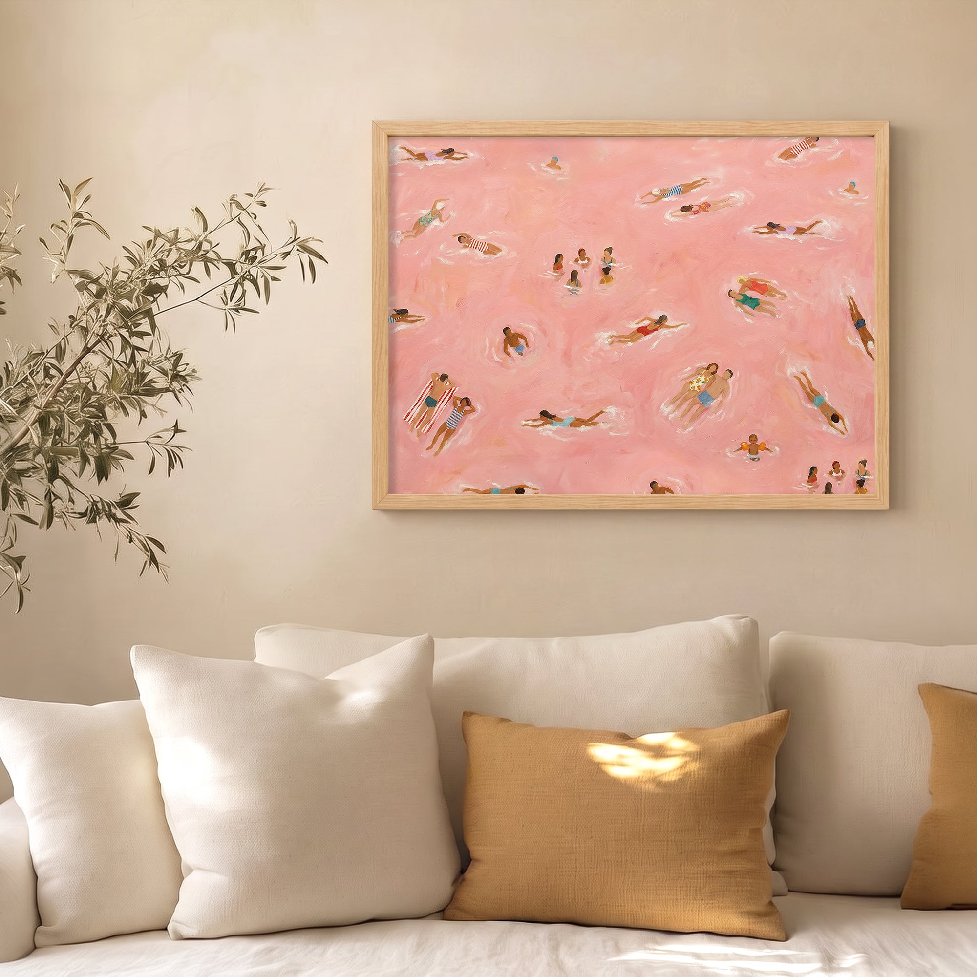 "Pembe Suda Yüzen İnsanlar" Poster Baskı