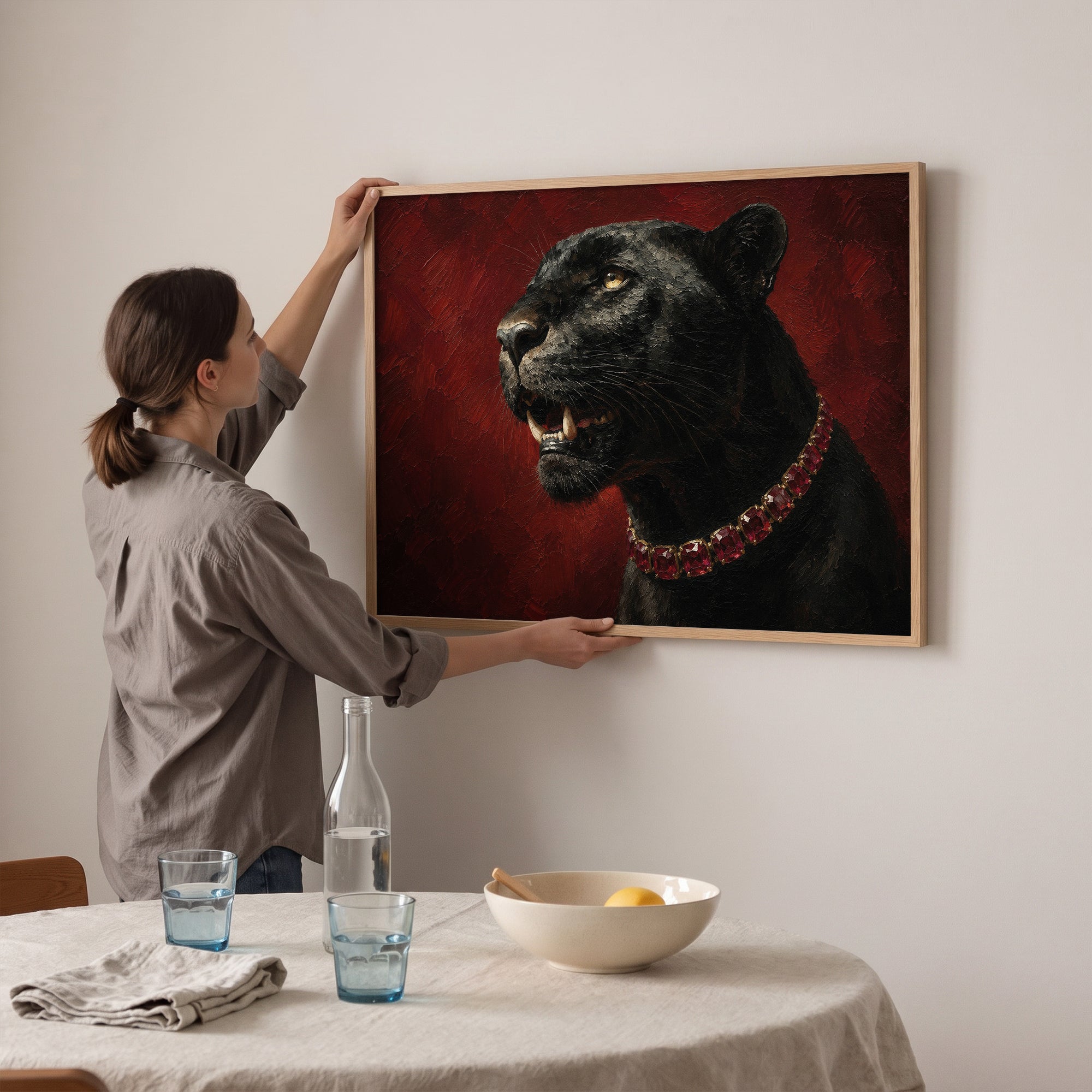 Kırmızı Mücevherli Siyah Panter Poster Baskı